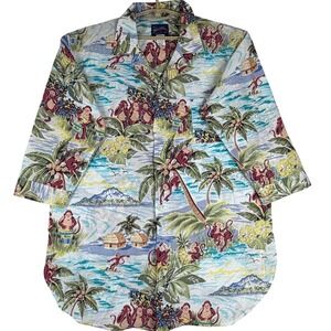 Vintage Nick & Nora Sleep Shirt Women S/M Hawaiian Monkey Tropical Made USA